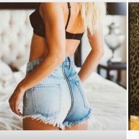 Revice “Yin Yang Tokyo” zip around light dark wash cutoff denim short American - Picture 2 of 8